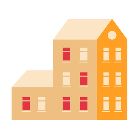 Vector geometric apartment house. Flat minimal geometric building, city design element. Trendy vector illustration.のイラスト素材