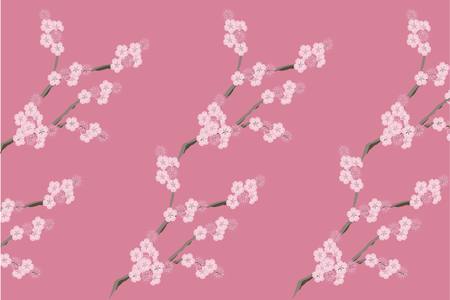 Floral seamless background, pink flower, grey branch on pink, vector illustrationのイラスト素材
