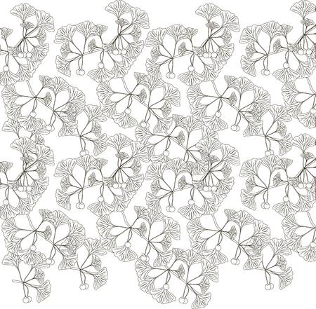 Seamless leafs and fruit ginkgo pattern, white and black vector illustrationのイラスト素材