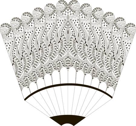 Black and white sketch of a ornamental fan, hand drawn vector illustrationのイラスト素材