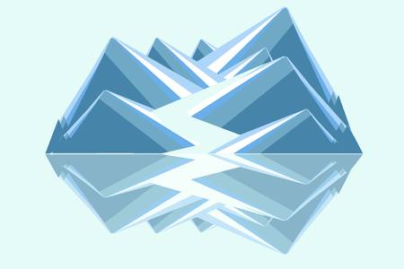 Mountain landscape with river. Blue hills and river reflecting in water. Modern flat design, design element, vectorのイラスト素材