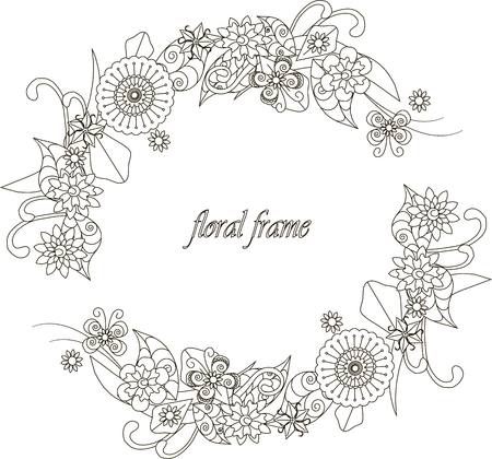 Colorful hand drawn flowers frame on white, vector illustrationのイラスト素材