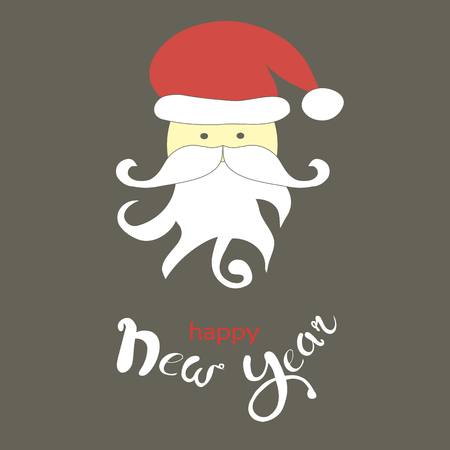 Stylized Santa Claus and hand drawn red and white lettering, congratulation card vector illustrationのイラスト素材