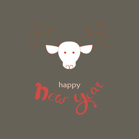 Stylized deer head and hand drawn red and lettering Happy New year, congratulation card vector illustrationのイラスト素材