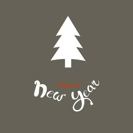 Stylized Christmas tree and hand drawn red and white lettering, congratulation card vector illustrationのイラスト素材