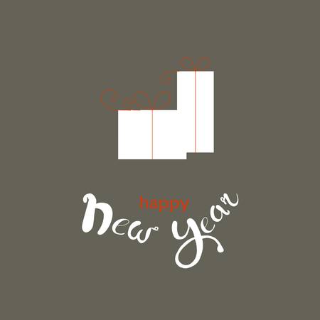 Stylized Gift box and hand drawn red and white lettering, congratulation card vector illustrationのイラスト素材