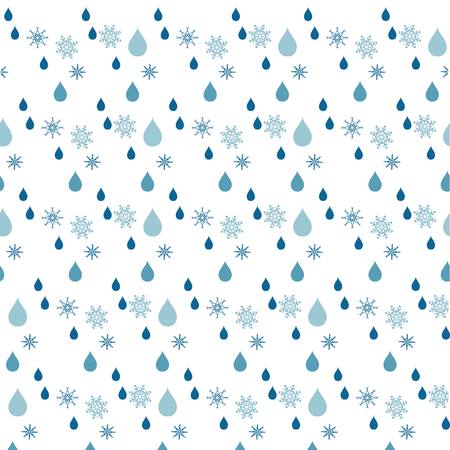 Seamless blue rein drop and snow flakes pattern on white, stock vector illustration