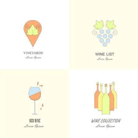 Wine labels templates. Different wine and vineyard design elements made in modern line style, stock vector illustrationのイラスト素材