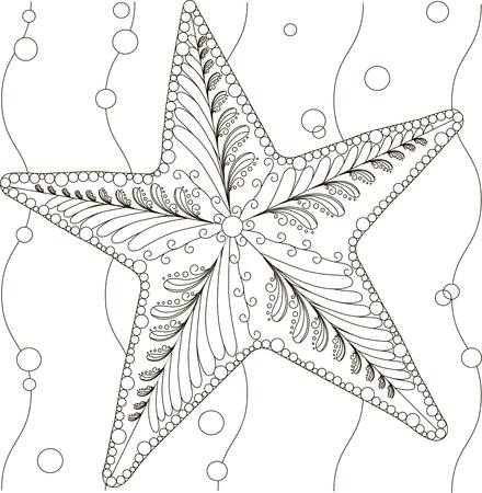 Hand drawn black and white ornamental starfish, anti stress vector illustrationのイラスト素材