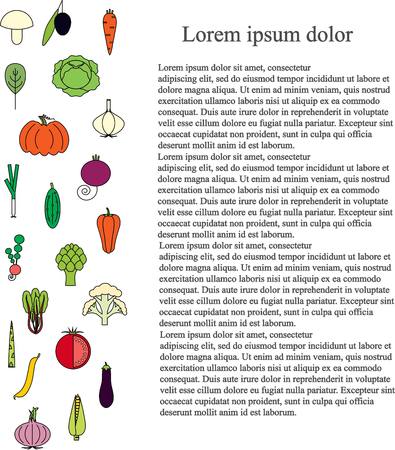 Colorful longitudinal vegetable background, black Lorem ipsum, stock vector illustrationのイラスト素材