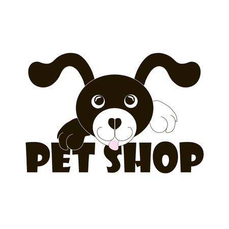 Typography banner Pet shop with black and white cartoons dog, stock vector illustrationのイラスト素材