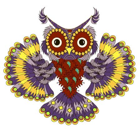 Hand drawn colorful cartoons owl for coloring page and print, stock vector illustrationのイラスト素材