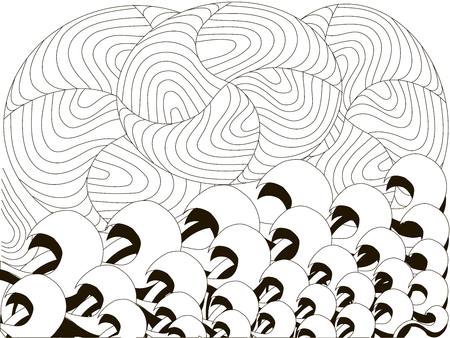 Abstract monochrome background thin black line, swirls on white, stock vector illustrationのイラスト素材