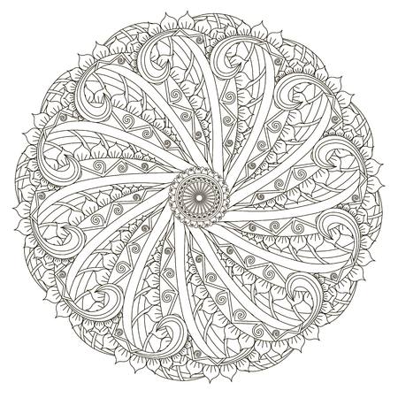 Monochrome hand drawn contour vector mandala, design element, ethnic amuletのイラスト素材