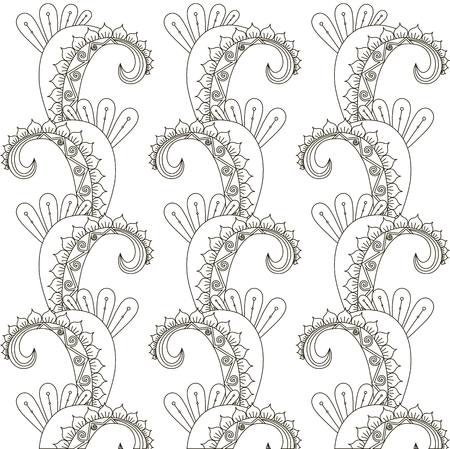 Symmetrical hand drawn monochrome paisley pattern, stock vector illustrationのイラスト素材