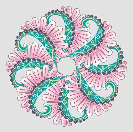 Round pink, green, blue, white ornament on grey, design element stock vector illustrationのイラスト素材