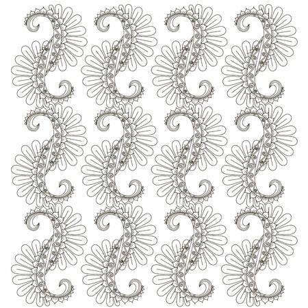 Symmetrical hand drawn blue, brown, pink, beige paisley pattern on blue, pastel color stock vector illustrationのイラスト素材