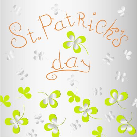 Grey background with green clover leafs and orange lettering Saint Patrick's day, stock vector illustrationのイラスト素材