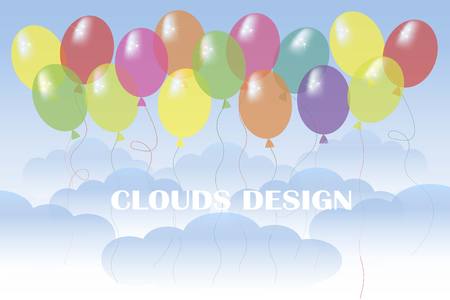 Blue sky background, clouds, colorful balloons stock vector illustrationのイラスト素材
