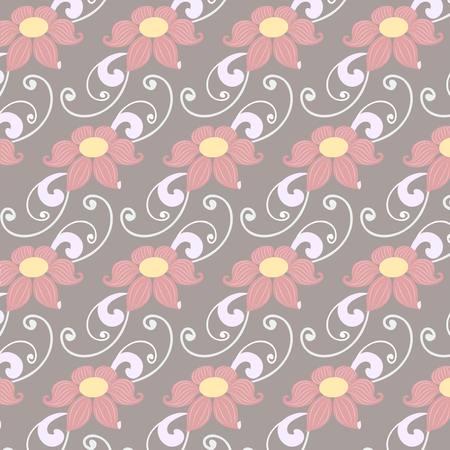 Pink, blue, yellow floral pattern on brown stock vector illustrationのイラスト素材