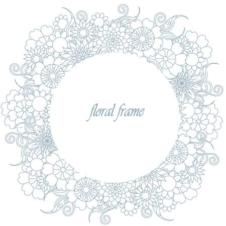 Floral hand drawn round blue frame stock vector illustrationのイラスト素材