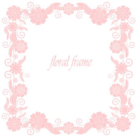 Floral hand drawn square pink frame stock vector illustrationのイラスト素材