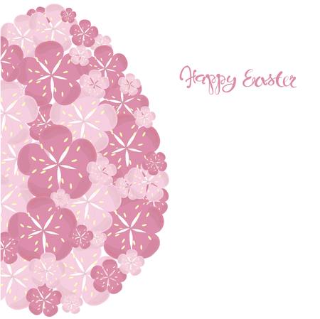 Stock vector illustration lettering Happy Easter, doodle flowers pink eggのイラスト素材