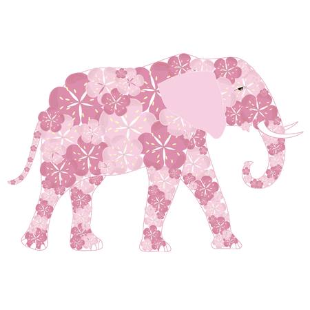 Doodle flowers pink elephant painting stock vector illustrationのイラスト素材