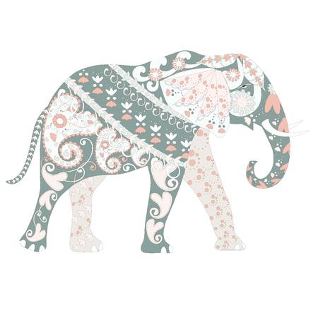 Hand drawn ornamental colorful cartoons elephant for coloring page and print.のイラスト素材