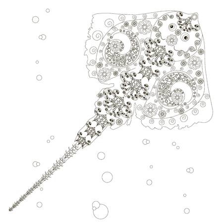 Stylized monochrome stingray doodle style anti stress stock vector illustrationのイラスト素材