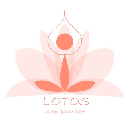 Stock vector yoga template, graphic design elements for spa center, studio, yoga club. Stylized red silhouette with raised arms.のイラスト素材