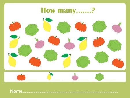 Counting educational games kids, kids activity sheet. How many task objects. Learning math, numbers, addition themes, stock vector illustrationのイラスト素材