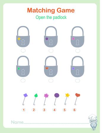 Stock vector illustration matching educational game for children match the padlock and keys kids activity learning geometric, kids activity sheetのイラスト素材