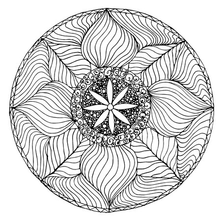 Hand drawn vector monochrome mandala sketch, doodle style design element, ethnic amulet for print, for webのイラスト素材