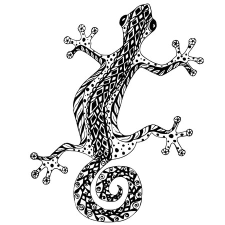 Stylized hand drawn lizard black and white. Hand drawn vector stock illustration.のイラスト素材