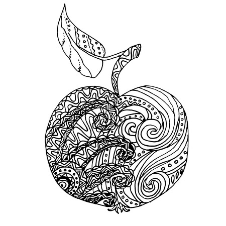 Stylized hand drawn apple black and white hand drawn vector stock illustrationのイラスト素材