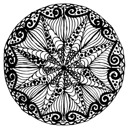 Hand drawn vector monochrome mandala sketch, doodle style design element, ethnic amulet for print, for webのイラスト素材