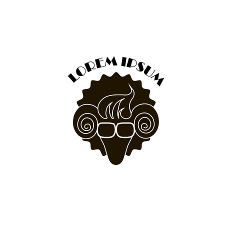 Stylized hipster sheep template icon lorem ipsum black on white. Stock vector illustration.のイラスト素材