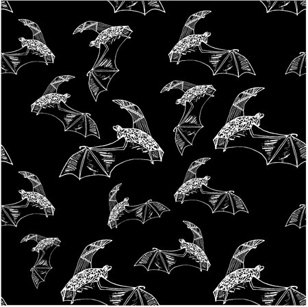 Seamless monochrome hand drawn bats pattern stock vector illustration for print, for web, for wallpaperのイラスト素材