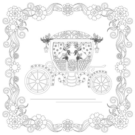 Monochrome doodle hand drawn in floral frame. Anti stress stock vector illustrationのイラスト素材