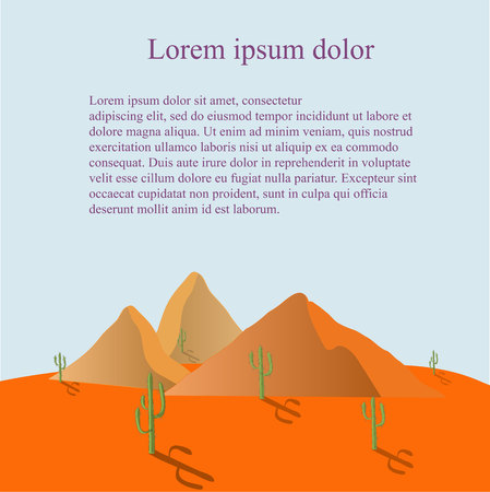 Desert landscape with orange hills and cactus designのイラスト素材