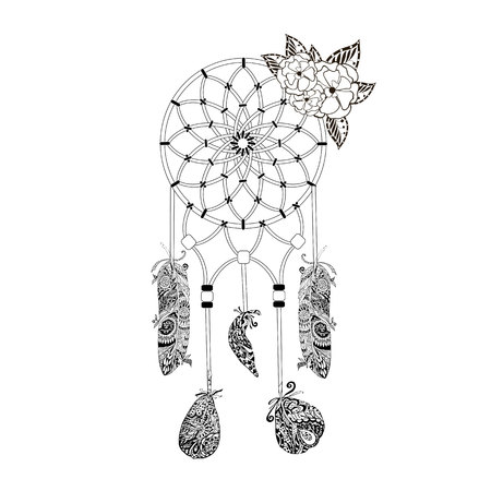 Monochrome Indian Dream catcher stock vector illustrationのイラスト素材