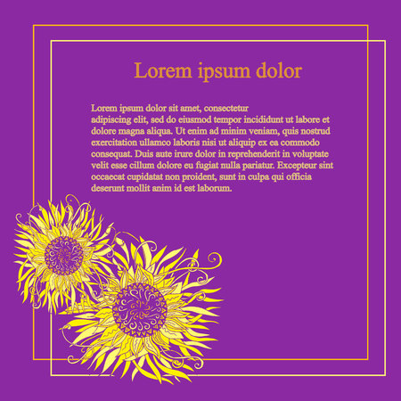 Hand drawn vector violet and yellow mandalas, doodle style design element, ethnic amulet Lorem ipsum background for print, for webのイラスト素材