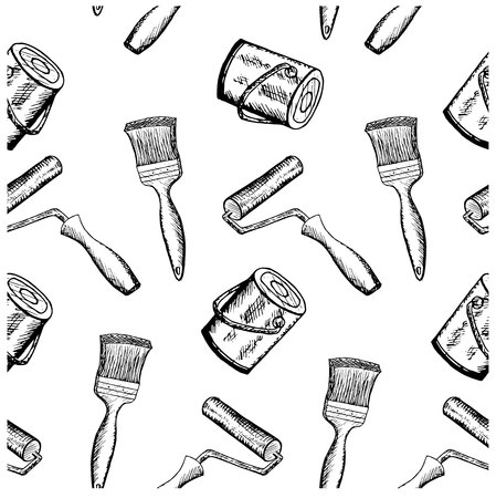 Seamless pattern ink sketch doodle painting equipment drawing stock vector illustration design element for web, for printのイラスト素材