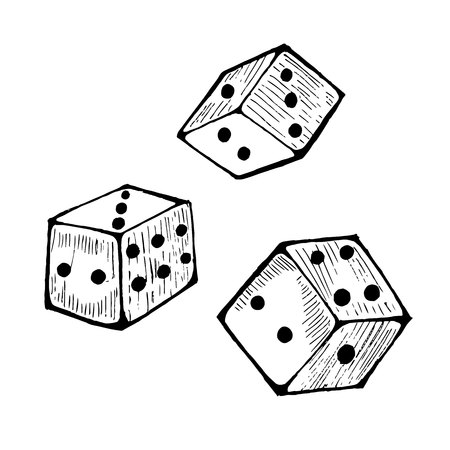 Gambling cubes. Ink hand drawn sketch for web, for print stock illustrationのイラスト素材