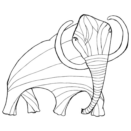 Monochrome sketch mammoth, coloring page antistress stock vector illustration for print, for coloring pageのイラスト素材