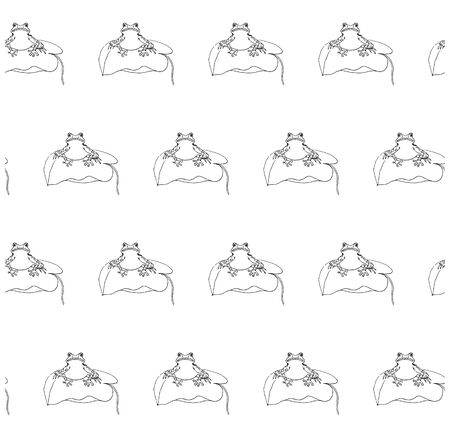 Monochrome sketch frog seamless pattern, coloring page antistress stock vector illustration for print, for coloring pageのイラスト素材