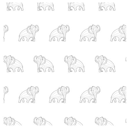 Seamless background monochrome sketch mammoth, coloring page antistress stock vector illustration for print, for coloring pageのイラスト素材
