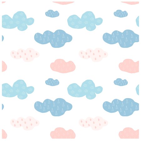 Bright blue and pink clouds on white seamless pattern stock vector illustration, design element for web, for printのイラスト素材