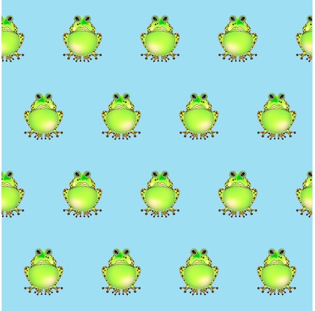 Green frog on blue seamless pattern, design element stock vector illustration for print, for coloring pageのイラスト素材